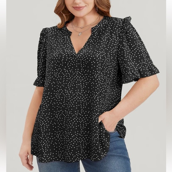 BloomChic Plus Size 2XL Polka Dot V Neck Ruffle Trim Blouse us18-20 - Picture 3 of 5